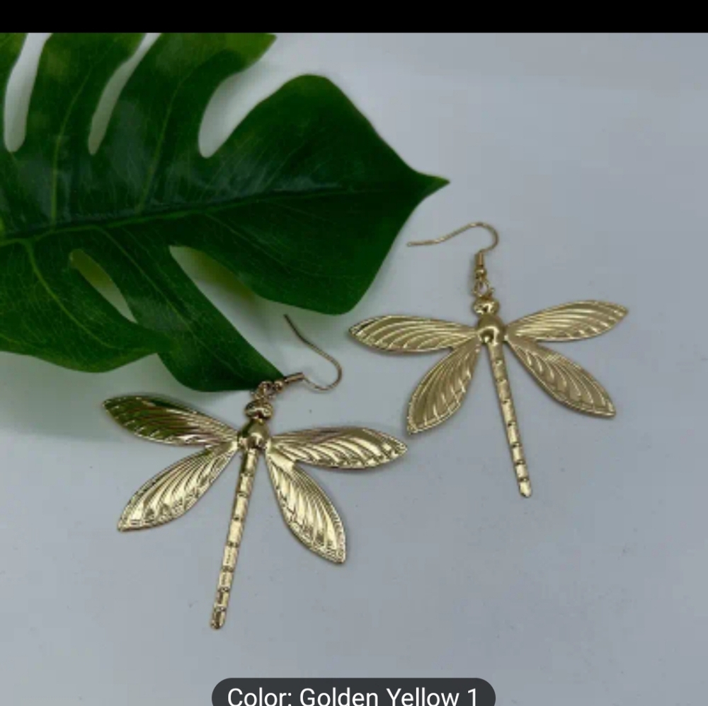 Stylish Drop Earrings 18k Gold Plated Retro Dragonfly Design Match Daily Outfits